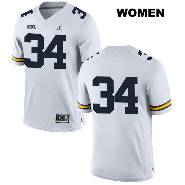 Women's NCAA Michigan Wolverines Kenneth Ferris #34 No Name White Jordan Brand Authentic Stitched Football College Jersey DF25E43ZR